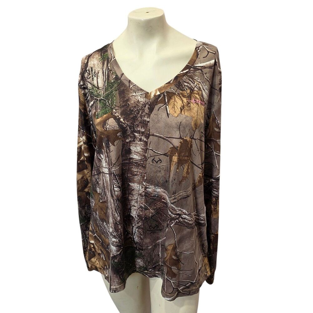 Habit Realtree Camo Long Sleeve V Neck Performance Shirt Women's XL Scent Factor